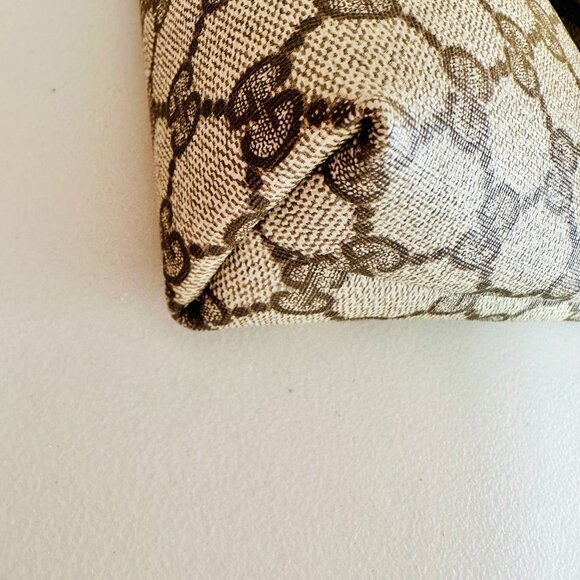 AUTHENTIC GUCCI SIGNATURE GG COATED CANVAS LEATHER TRIM COSMETIC POUCH VINTAGE - Picture 9 of 15